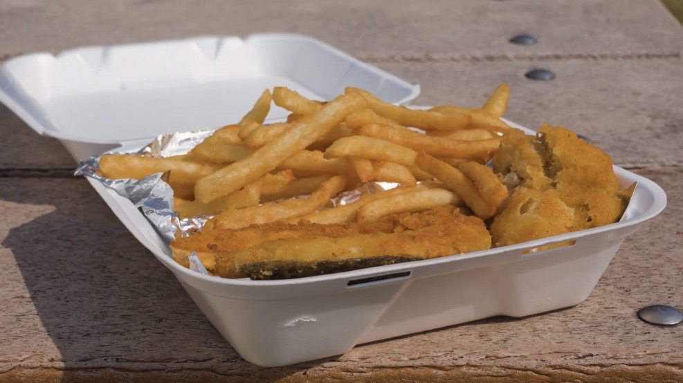 Fresh fish and fries in the box